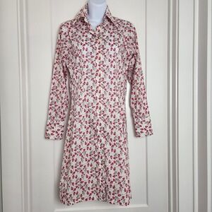 Vintage English Country Floral Cotton Shirtdress 4 Cottagecore Prairie Preppy UK
